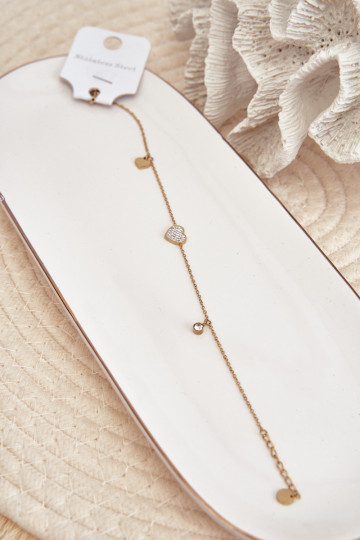 Náramok na nohu So srdiečkami zlatej farby