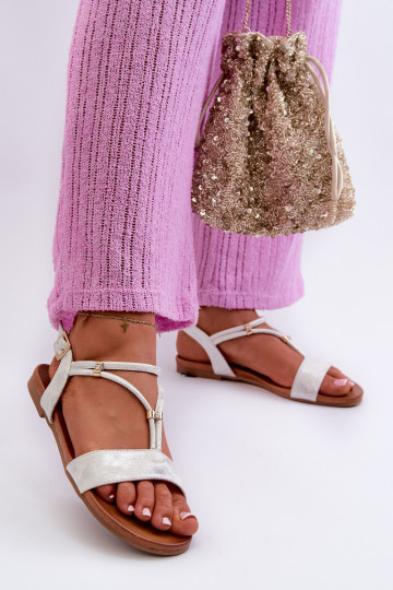 Dámske Ploché sandále S pruhmi S.Barski KV27-010 biely-strieborná farba