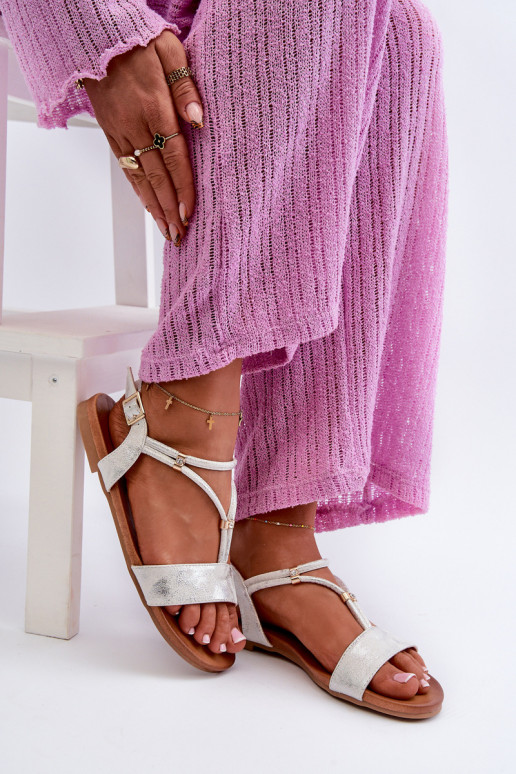 Dámske Ploché sandále S pruhmi S.Barski KV27-010 biely-strieborná farba