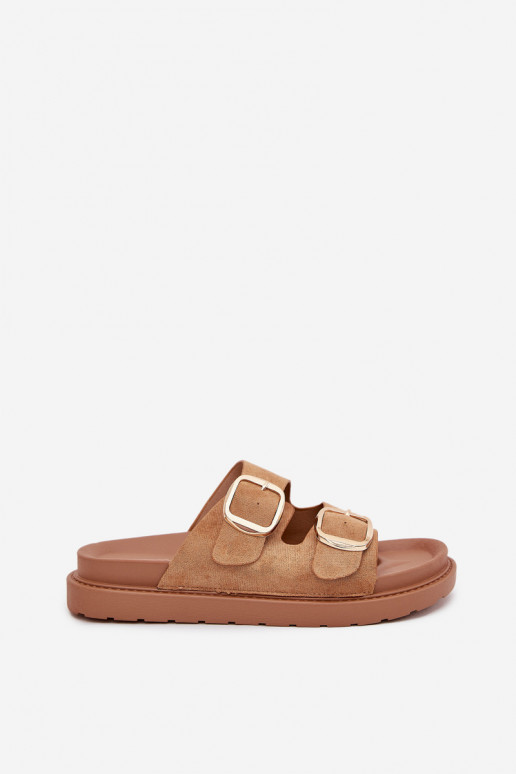 Dámske papuče s platformou Ze zlatej farbymi s prackamimi Hnedá farba Verena