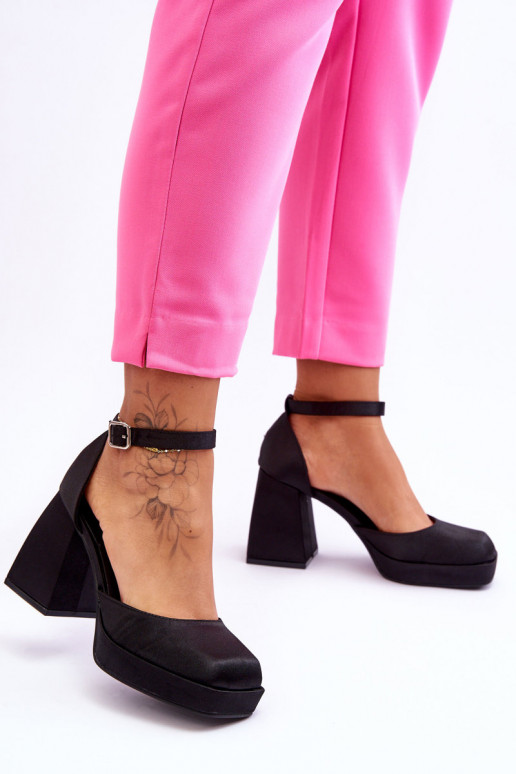 Módne Topánky Zapnuté masívnych opätkoch čierna Sandia