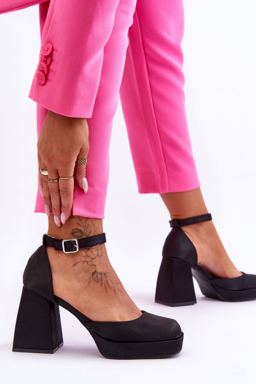 Módne Topánky Zapnuté masívnych opätkoch čierna Sandia