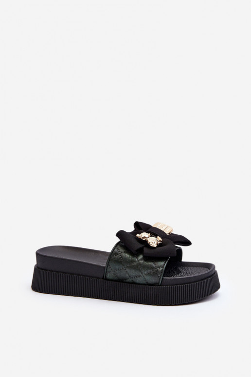 Dámske Papuče so stuhami i plyšové medvedem čierna Katterina