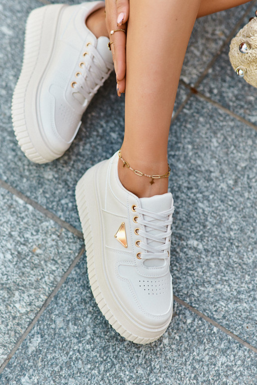 Tenisky model obuvi Dámske z eko kože s platformou slonovina Chrisstin