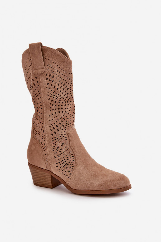 s prvkami prelamovania Dámske čižmy v kovbojskom štýle s podpätkami Hnedá farba Iceda