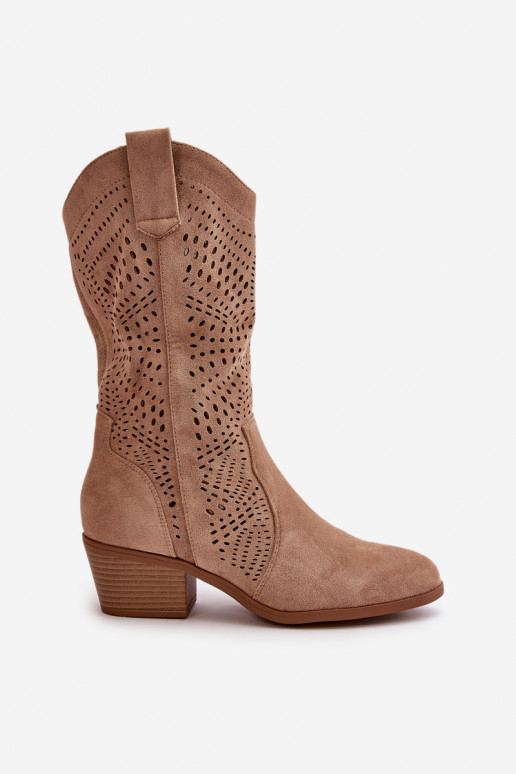 s prvkami prelamovania Dámske čižmy v kovbojskom štýle s podpätkami Hnedá farba Iceda