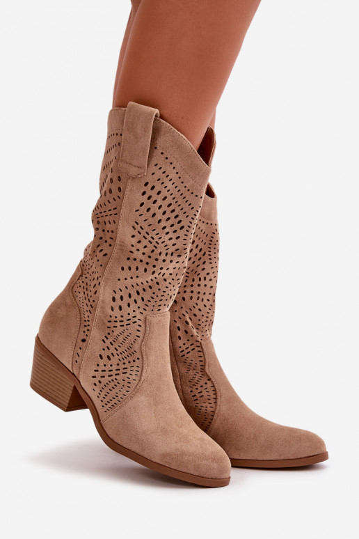 s prvkami prelamovania Dámske čižmy v kovbojskom štýle s podpätkami Hnedá farba Iceda