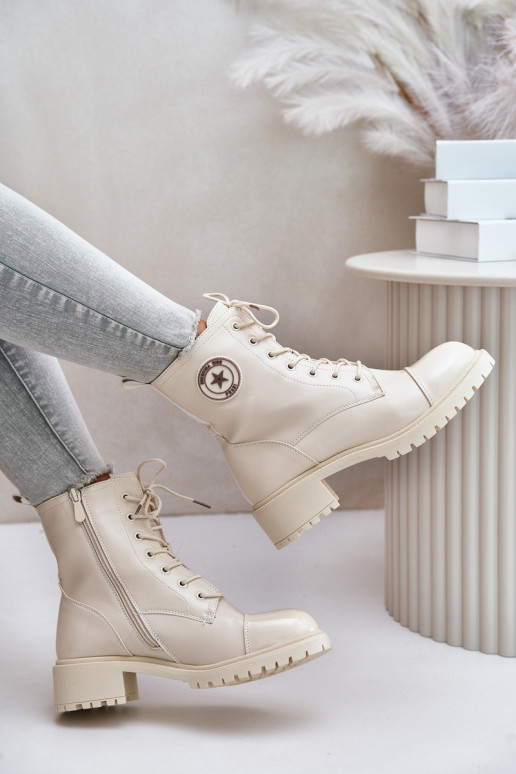 Pracovné členkové topánky Zapnuté Hrad zahriať sa béžová Soratta