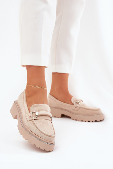 dámske mokasíny Zdobené Cyrkoniami béžová Patina