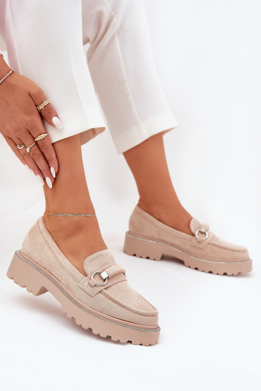 dámske mokasíny Zdobené Cyrkoniami béžová Patina