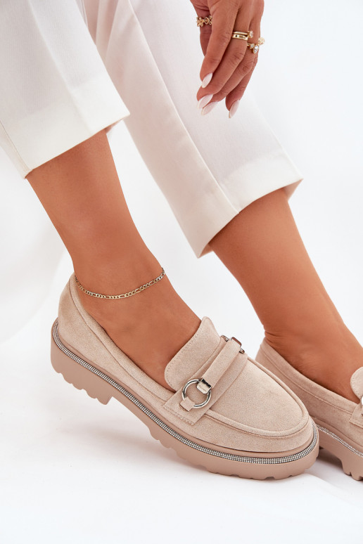 dámske mokasíny Zdobené Cyrkoniami béžová Patina