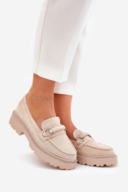 dámske mokasíny Zdobené Cyrkoniami béžová Patina