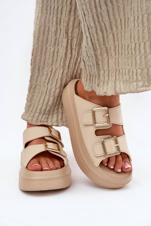 Dámske papuče s platformou Ze zlatej farbymi s prackamimi béžová Zorila