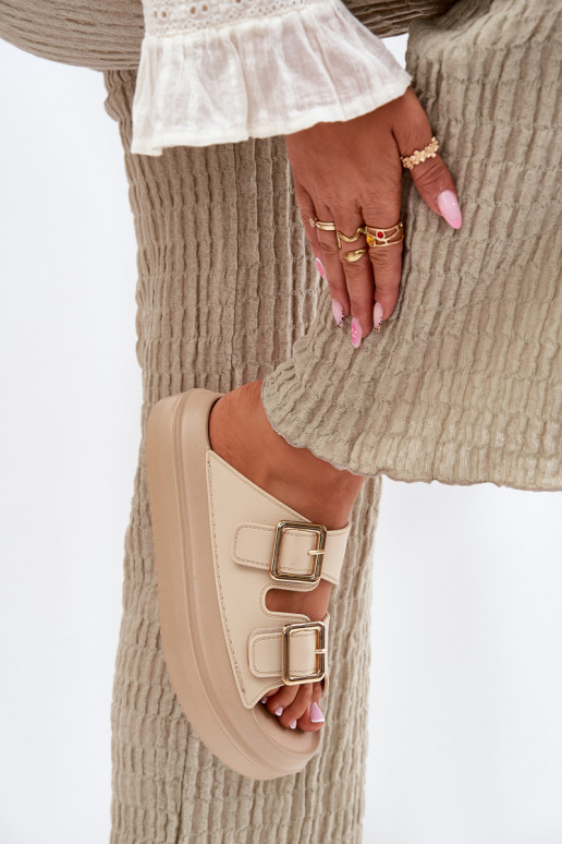 Dámske papuče s platformou Ze zlatej farbymi s prackamimi béžová Zorila