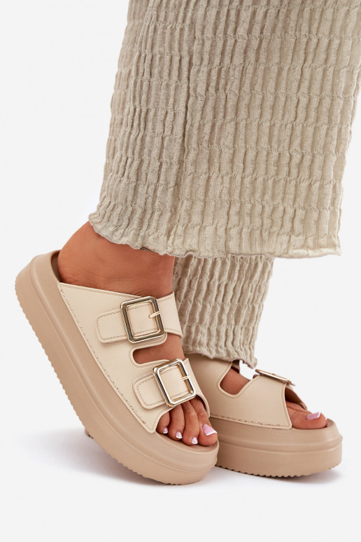 Dámske papuče s platformou Ze zlatej farbymi s prackamimi béžová Zorila