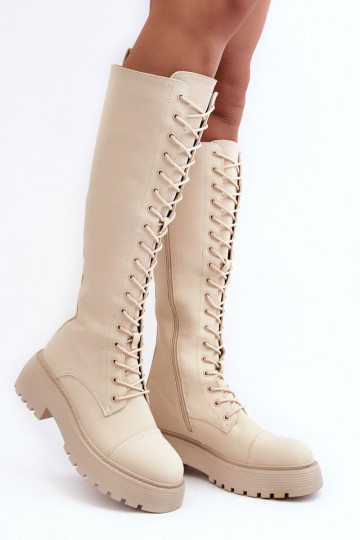 so šnúrkami zahriať sa čižmy perleťové topánky Pred kolenom béžová Bergdis