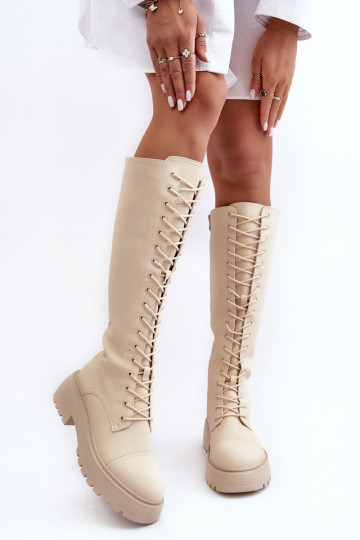so šnúrkami zahriať sa čižmy perleťové topánky Pred kolenom béžová Bergdis 2