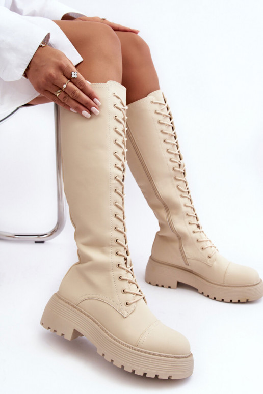 so šnúrkami zahriať sa čižmy perleťové topánky Pred kolenom béžová Bergdis