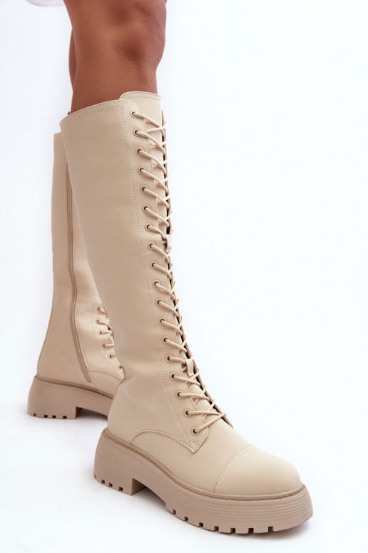so šnúrkami zahriať sa čižmy perleťové topánky Pred kolenom béžová Bergdis