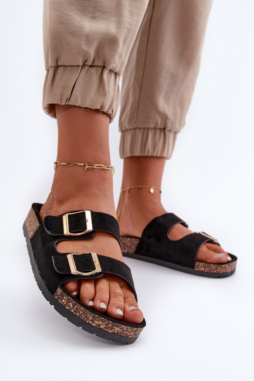 Dámske nazúvacie žabky Zapnuté korkovej podrážke čierna Cortina