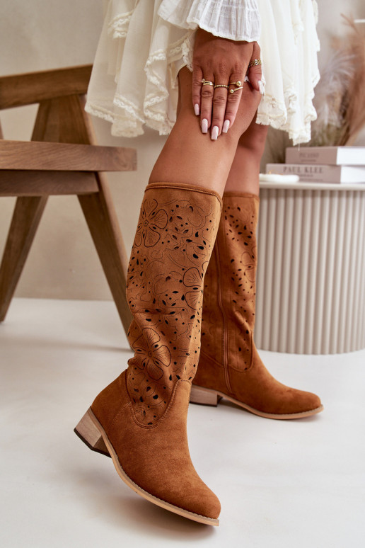 s prvkami prelamovania dámske čižmy Zapnuté nízkom opätku z eko semišuoIne Upevnené Zapnuté Hrad Hnedá farba Orchides