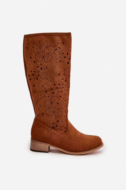 s prvkami prelamovania dámske čižmy Zapnuté nízkom opätku z eko semišuoIne Upevnené Zapnuté Hrad Hnedá farba Orchides