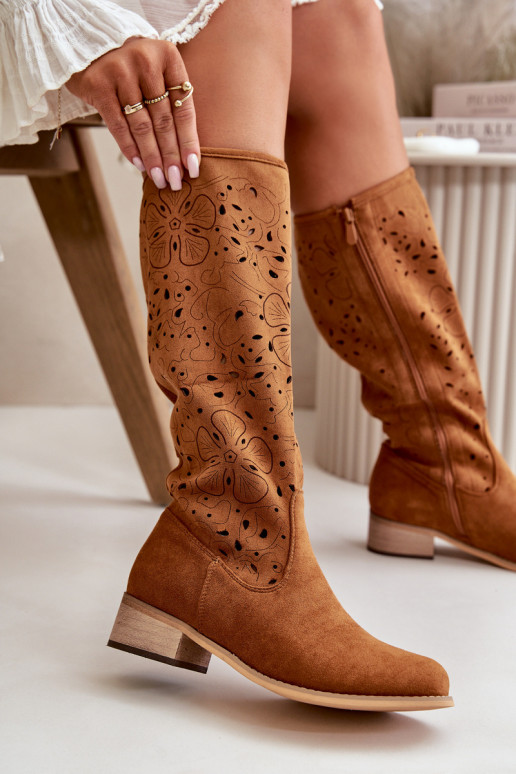 s prvkami prelamovania dámske čižmy Zapnuté nízkom opätku z eko semišuoIne Upevnené Zapnuté Hrad Hnedá farba Orchides