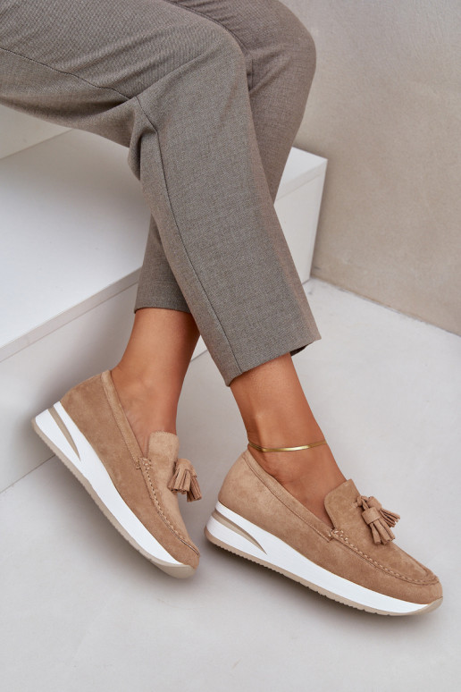 Mokasíny Zapnuté Jemném Koturnie z eko semišuoIne béžová Challavia