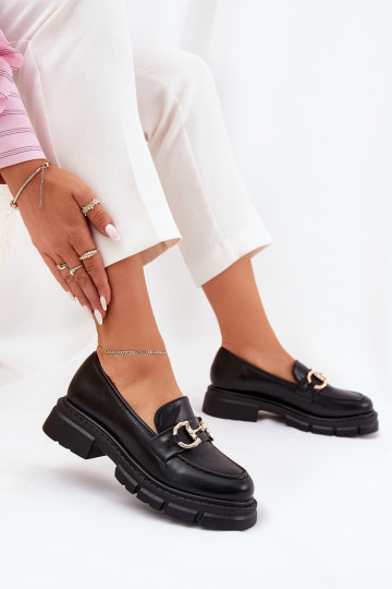 dámske mokasíny Eko Kožené Ze zlatej farbym Detalem čierna Ravalissea