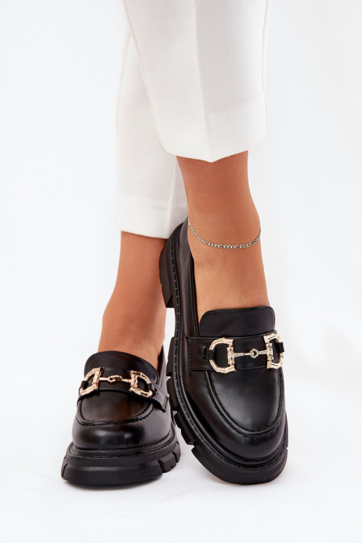 dámske mokasíny Eko Kožené Ze zlatej farbym Detalem čierna Ravalissea