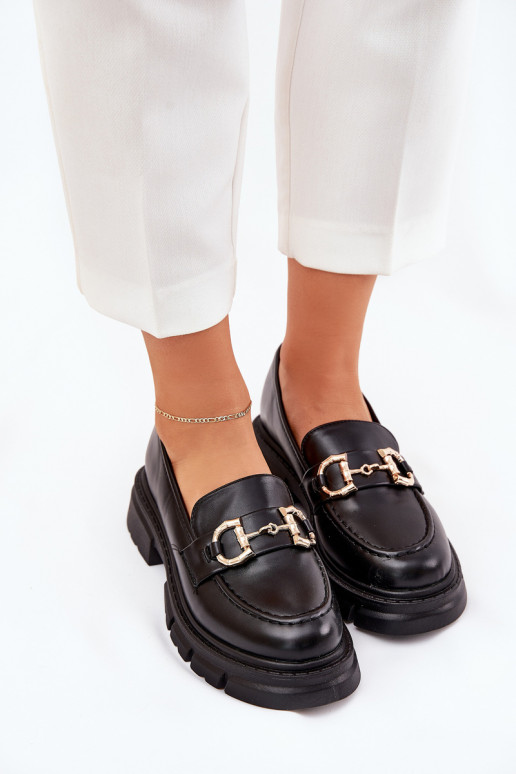 dámske mokasíny Eko Kožené Ze zlatej farbym Detalem čierna Ravalissea