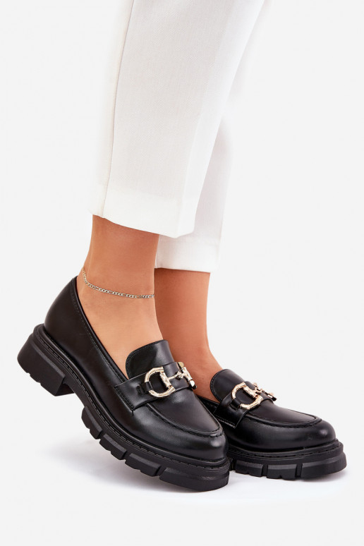 dámske mokasíny Eko Kožené Ze zlatej farbym Detalem čierna Ravalissea