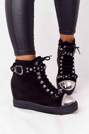 zahriať sa Čižmy Zapnuté INedge zo semišu čierna Lu Boo 2