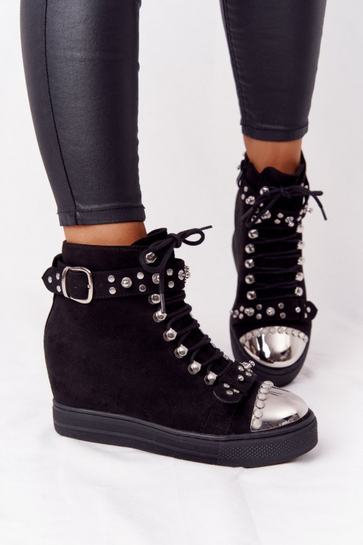 zahriať sa Čižmy Zapnuté INedge zo semišu čierna Lu Boo