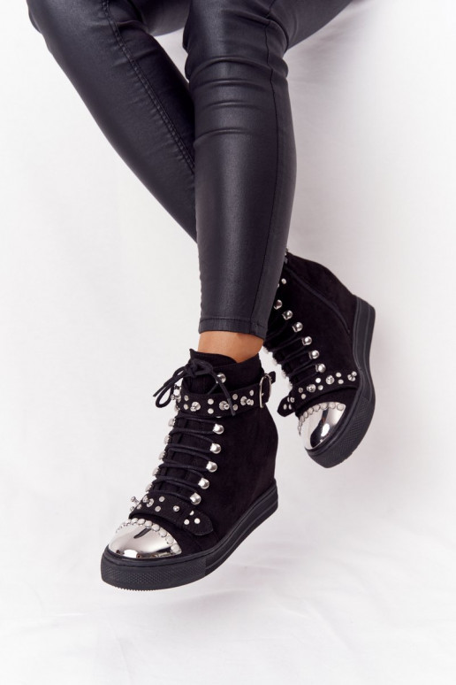 zahriať sa Čižmy Zapnuté INedge zo semišu čierna Lu Boo