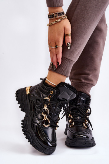 Dámske zahriať sa tenisky topánky so šnúrkami čierna Bastini