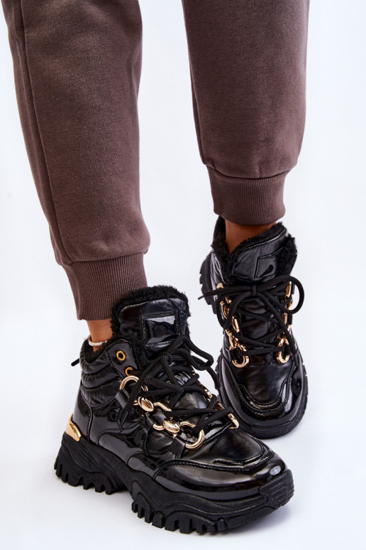 Dámske zahriať sa tenisky topánky so šnúrkami čierna Bastini