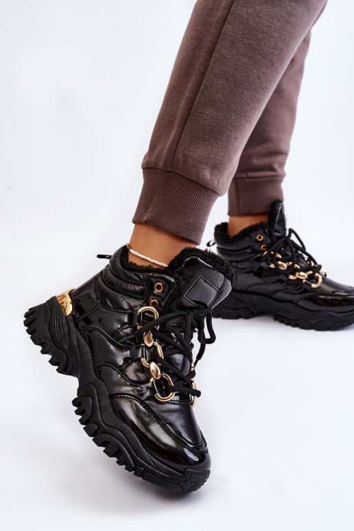 Dámske zahriať sa tenisky topánky so šnúrkami čierna Bastini