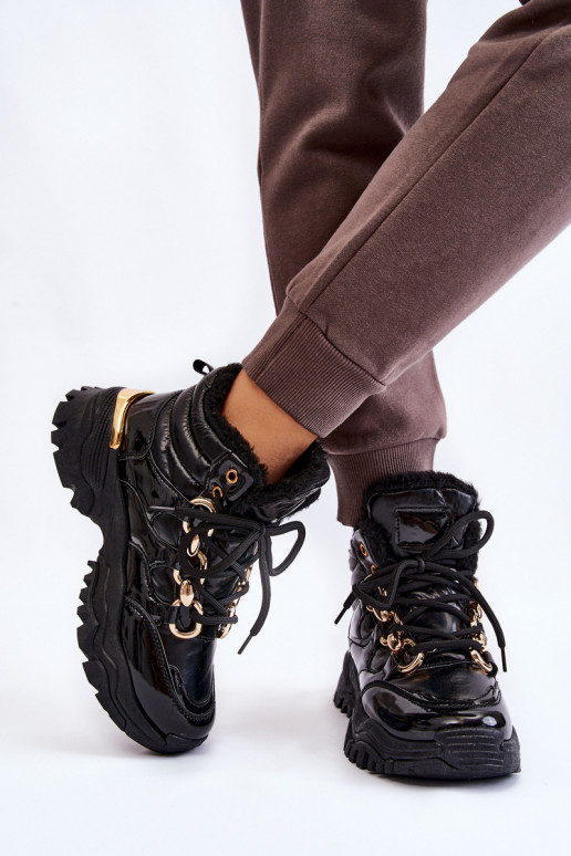 Dámske zahriať sa tenisky topánky so šnúrkami čierna Bastini