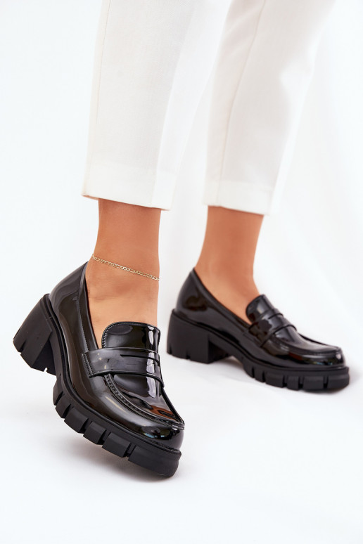 s lakovým efektom topánky Dámske Zapnuté masívnych opätkoch čierna Felonith