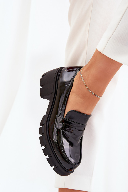 s lakovým efektom topánky Dámske Zapnuté masívnych opätkoch čierna Felonith