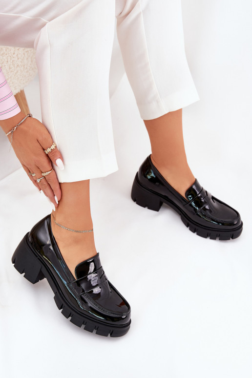 s lakovým efektom topánky Dámske Zapnuté masívnych opätkoch čierna Felonith