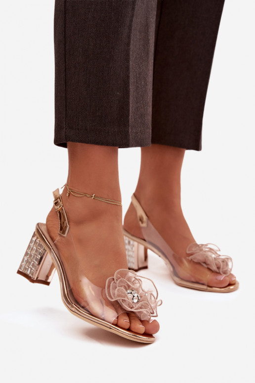 sandále s podpätkami s ozdobami D&A MR52-238 farba ružového zlata