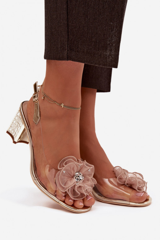 sandále s podpätkami s ozdobami D&A MR52-238 zlatej farby