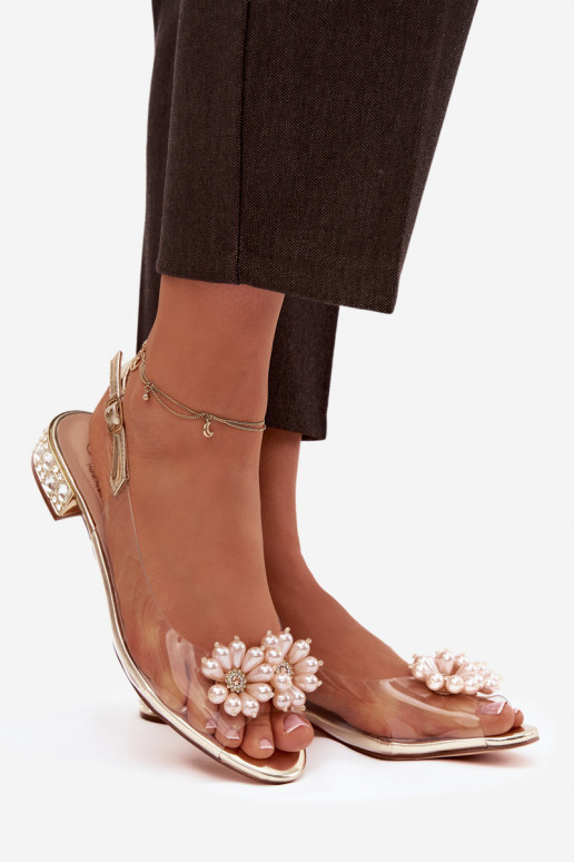 Perregimi sandále Zapnuté nízkom opätku S Ornatemi Detalami D&A MR52-229 zlatej farby