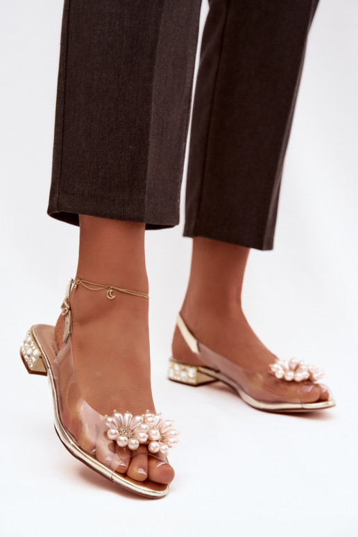 Perregimi sandále Zapnuté nízkom opätku S Ornatemi Detalami D&A MR52-229 zlatej farby