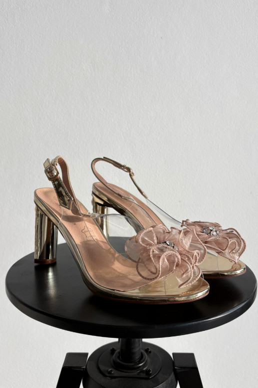 sandále s podpätkami s ozdobami I Kryształkami D&A MR52-236 zlatej farby