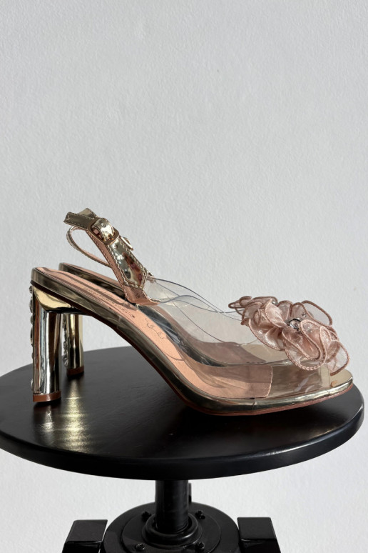 sandále s podpätkami s ozdobami I Kryształkami D&A MR52-236 zlatej farby