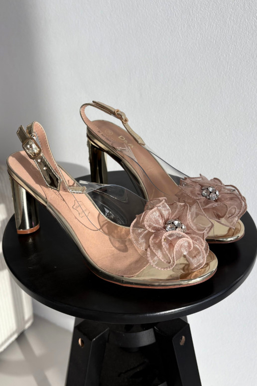 sandále s podpätkami s ozdobami I Kryształkami D&A MR52-236 zlatej farby