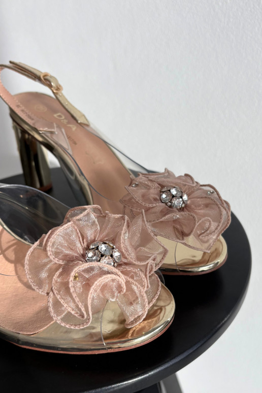 sandále s podpätkami s ozdobami I Kryształkami D&A MR52-236 zlatej farby